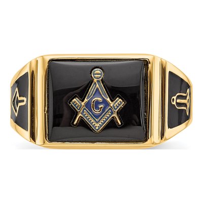 Men's 10K Yellow Gold Onyx Masonic Ring – view 5