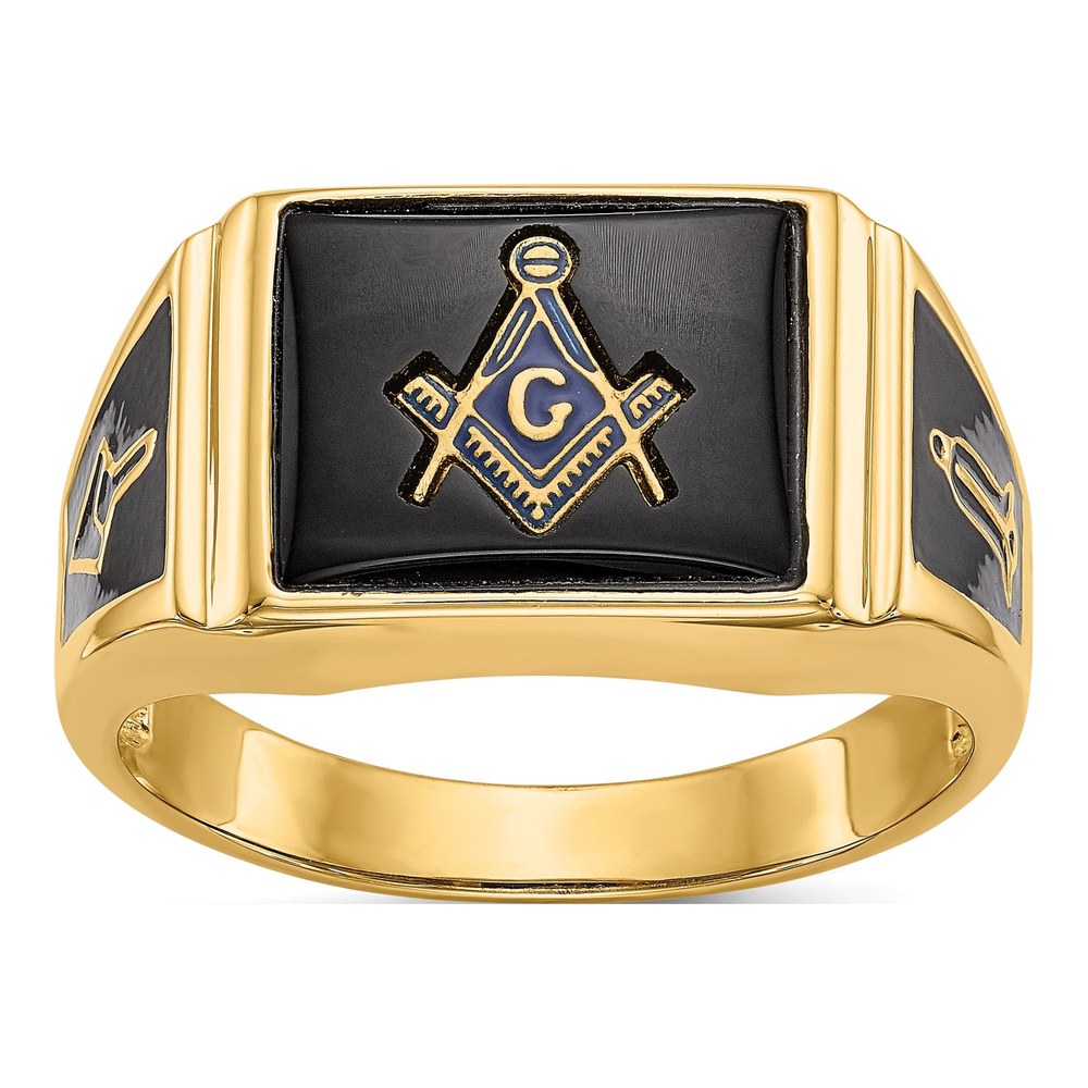 Men's 10K Yellow Gold Onyx Masonic Ring