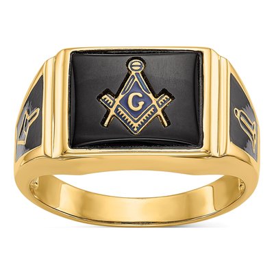 Men's 10K Yellow Gold Onyx Masonic Ring