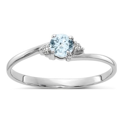 10K White Gold Aquamarine & Diamond Round Ring