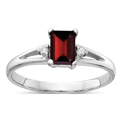 10K White Gold Garnet & Diamond Emerald-Cut Ring
