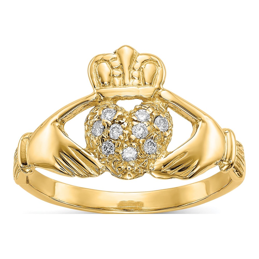 10K Yellow Gold 1/10 ct tw Diamond Claddagh Ring