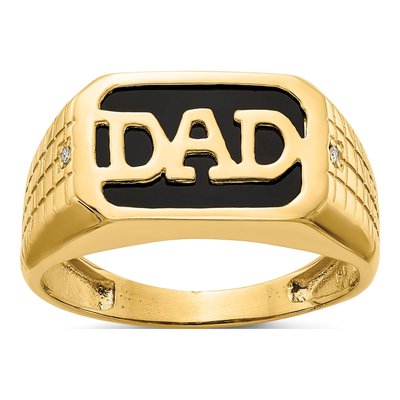 Men's 10K Yellow Gold Onyx & Diamond DAD Ring