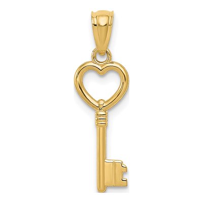 10K Yellow Gold Heart Key Pendant