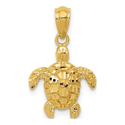 10K Yellow Gold Diamond-Cut Turtle Pendant