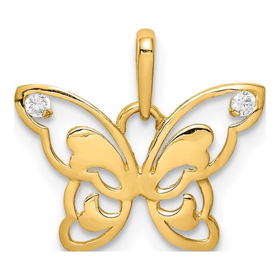 10K Yellow Gold CZ Butterfly Pendant