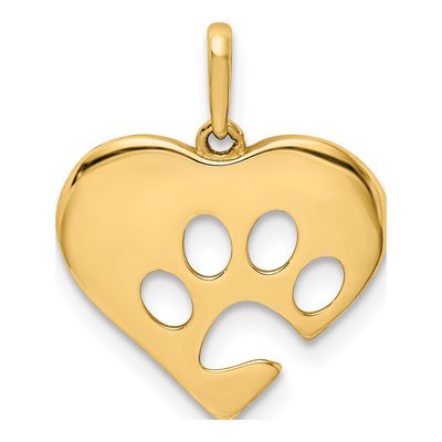 10K Yellow Gold Heart Paw Print Pendant
