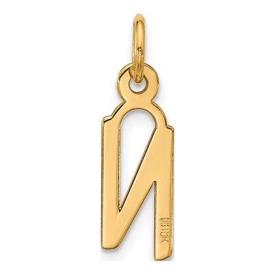 10K Yellow Gold Block Initial N Pendant – view 4