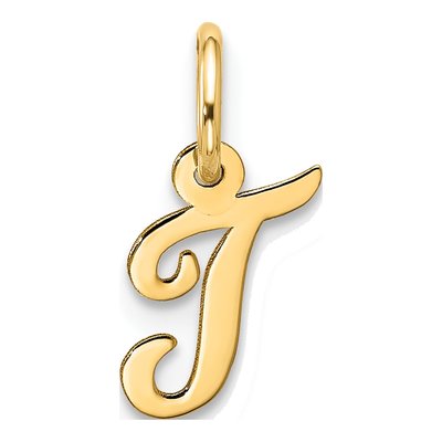 10K Yellow Gold Script Initial T Charm