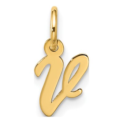 10K Yellow Gold Script Initial V Charm