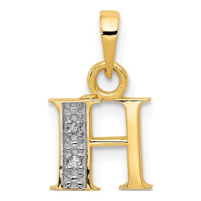 10K Yellow Gold Diamond Initial H Pendant
