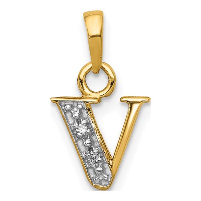10K Yellow Gold Diamond Initial V Charm