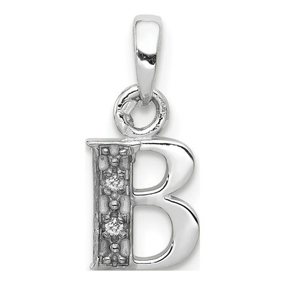 10K White Gold Diamond Initial B Pendant