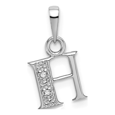 10K White Gold Diamond Initial H Pendant