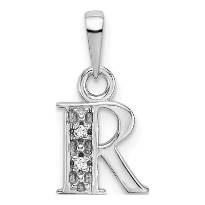 10K White Gold Diamond Initial R Charm