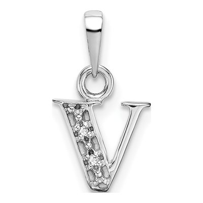10K White Gold Diamond Initial V Charm
