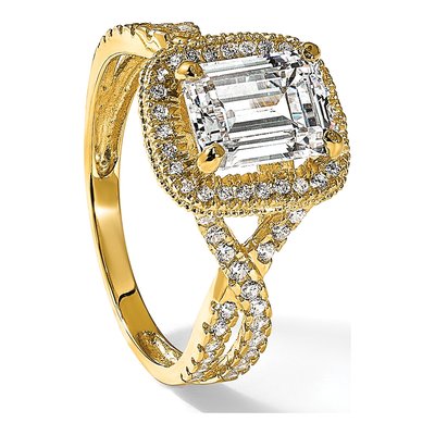 10K Yellow Gold Tiara Collection Polished Cz Ring – view 8