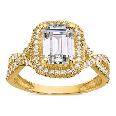 10K Yellow Gold Tiara Collection Polished Cz Ring
