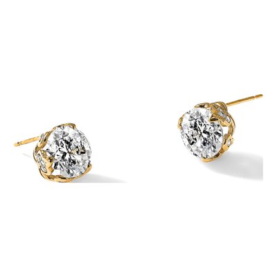 10K Yellow Gold 8mm Round CZ Stud Earrings – view 6