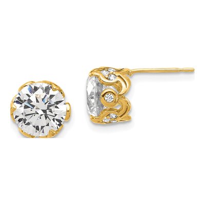 10K Yellow Gold 8mm Round CZ Stud Earrings