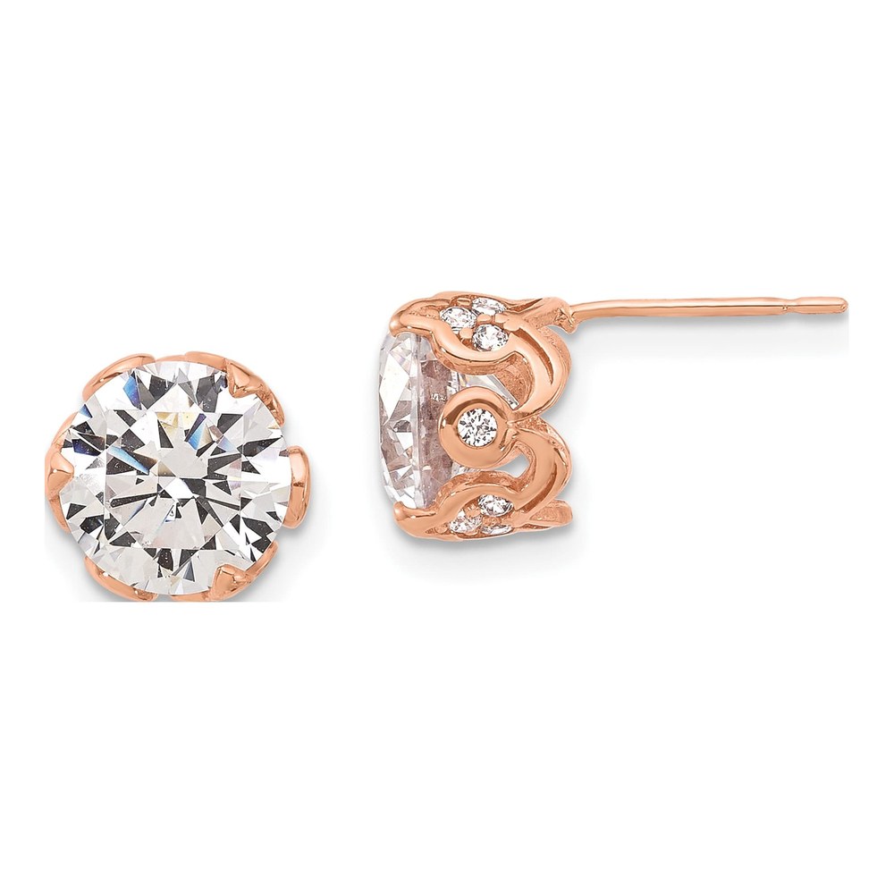 10K Rose Gold 8mm Round CZ Stud Earrings