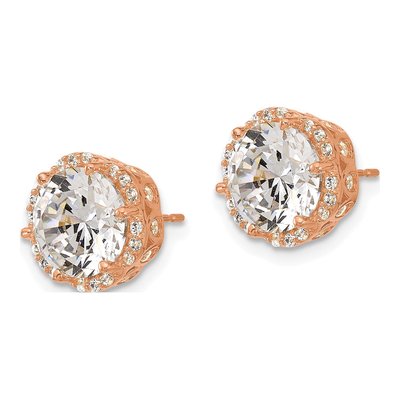 10K Rose Gold 8mm Round CZ Stud Earrings – view 3