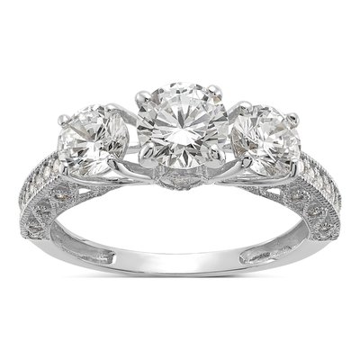 10K White Gold CZ 3-Stone Ring