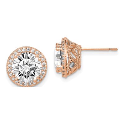 10K Rose Gold 8.5mm Round CZ Stud Earrings