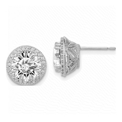 10K White Gold 8.5mm Round CZ Stud Earrings
