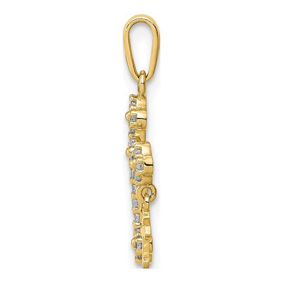 10K Yellow Gold CZ Budded Cross Dangle Pendant – view 3