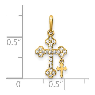 10K Yellow Gold CZ Budded Cross Dangle Pendant – view 4