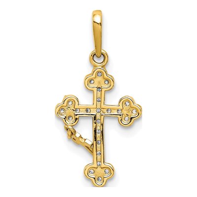 10K Yellow Gold CZ Budded Cross Dangle Pendant – view 5