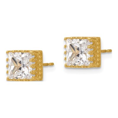 10K Yellow Gold 7mm CZ Square Stud Earrings – view 3