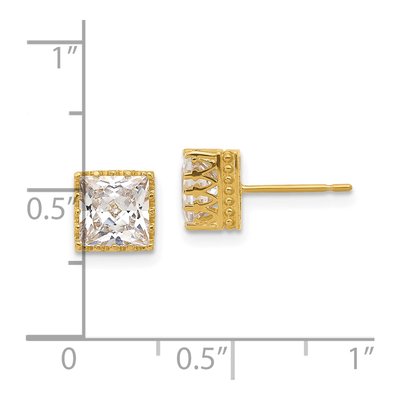 10K Yellow Gold 7mm CZ Square Stud Earrings – view 5