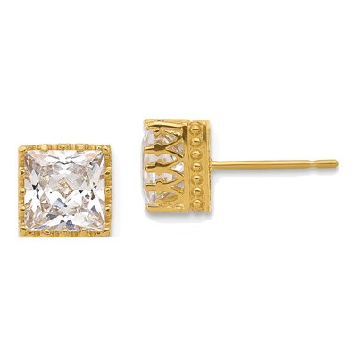 10K Yellow Gold 7mm CZ Square Stud Earrings