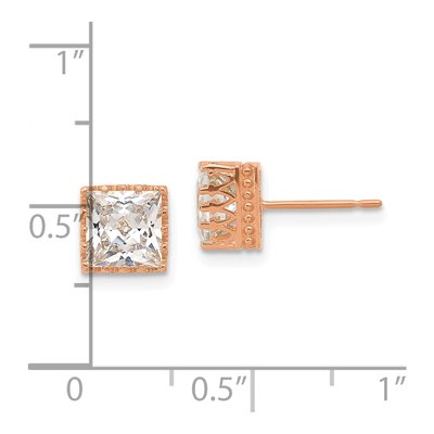 10K Rose Gold 7mm CZ Square Stud Earrings – view 5