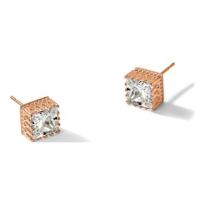10K Rose Gold 7mm CZ Square Stud Earrings – view 6