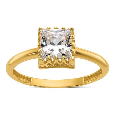 10K Yellow Gold CZ Square Engagement Ring