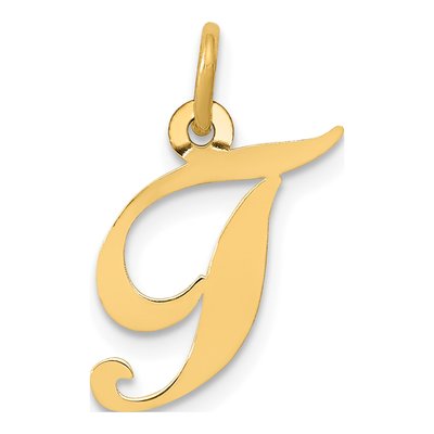 10K Yellow Gold Script Initial T Pendant