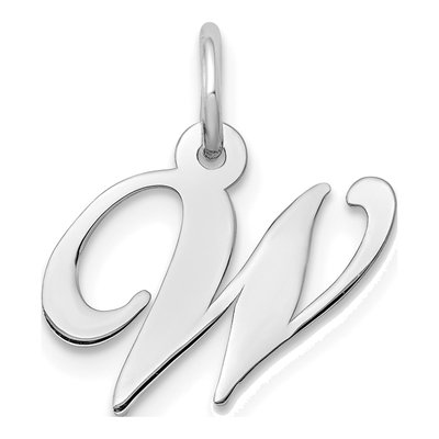 10K White Gold Script Initial W Pendant