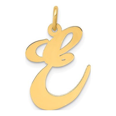 10K Yellow Gold Large Script Letter E Charm