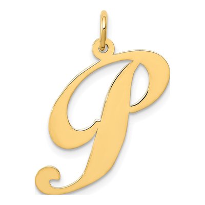 10K Yellow Gold Large Script Letter P Charm