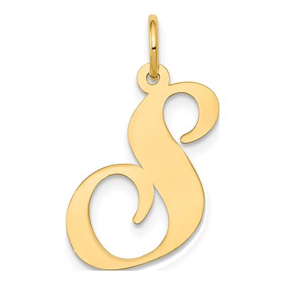 10K Yellow Gold Large Script Letter S Charm