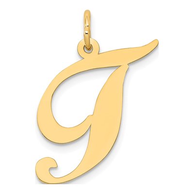10K Yellow Gold Large Script Letter T Charm