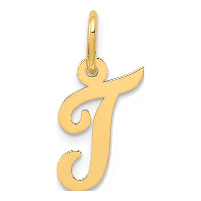 10K Yellow Gold Small Script Initial T Charm