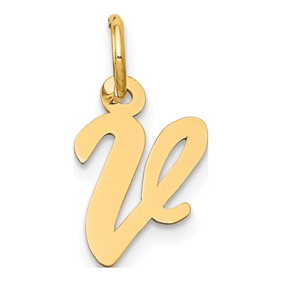 10K Yellow Gold Small Script Initial V Charm