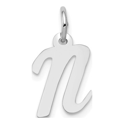 10K White Gold Small Script Initial N Charm