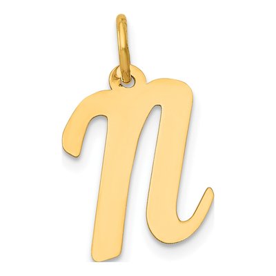 10K Yellow Gold Script Letter N Charm