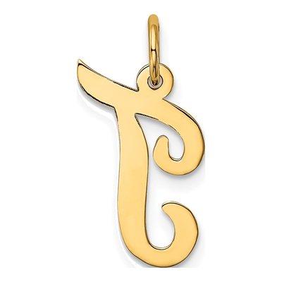 10K Yellow Gold Script Letter T Charm – view 3