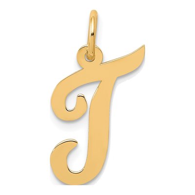 10K Yellow Gold Script Letter T Charm